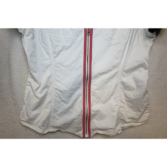 Vintage Harley Davidson Womens XL Spell Out Striped Full Zip Mechanic Shirt - Picture 6 of 10